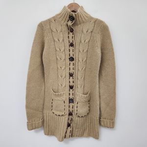 NICK & MO Women's Beige Cable Knit Long Cardigan Sweater Button Closure Size M